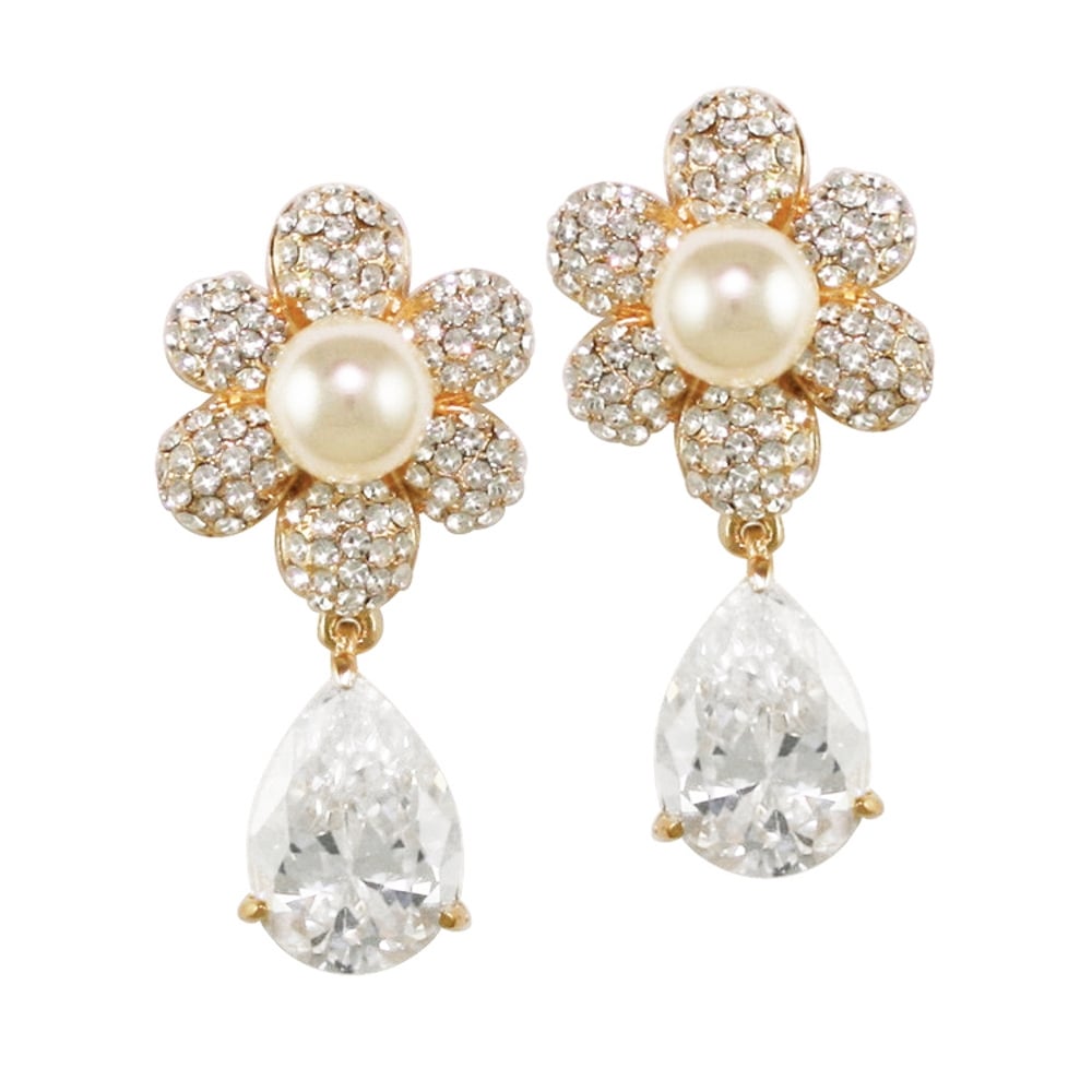 Candide Cubic Zirconia and Austrian Crystal Gold Tone Drop Pierced Earrings