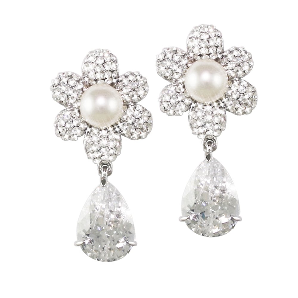 Candide Cubic Zirconia and Austrian Crystal Silver Tone Drop Pierced Earrings
