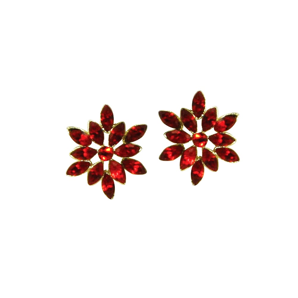 Everlasting Vintage Style Floral Red Crystal Gold Tone Pierced Earrings