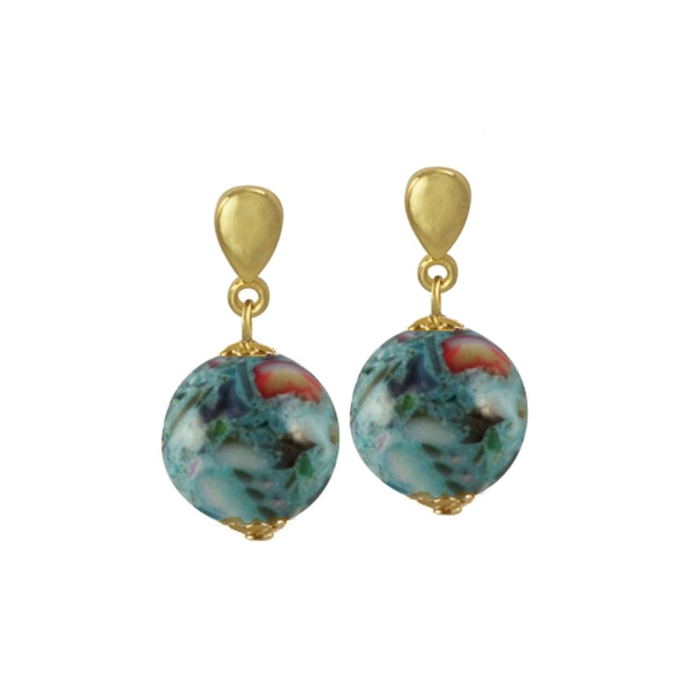 Madreperla Turquoise Mother Of Pearl Shell Gold Tone Drop Pierced Earrings