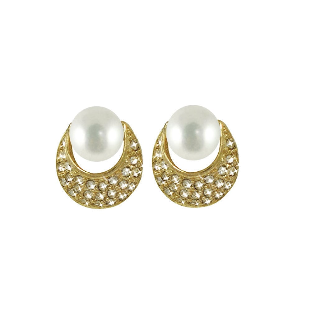 Piccolo Pearl and Diamante Gold Tone Stud Pierced Earrings