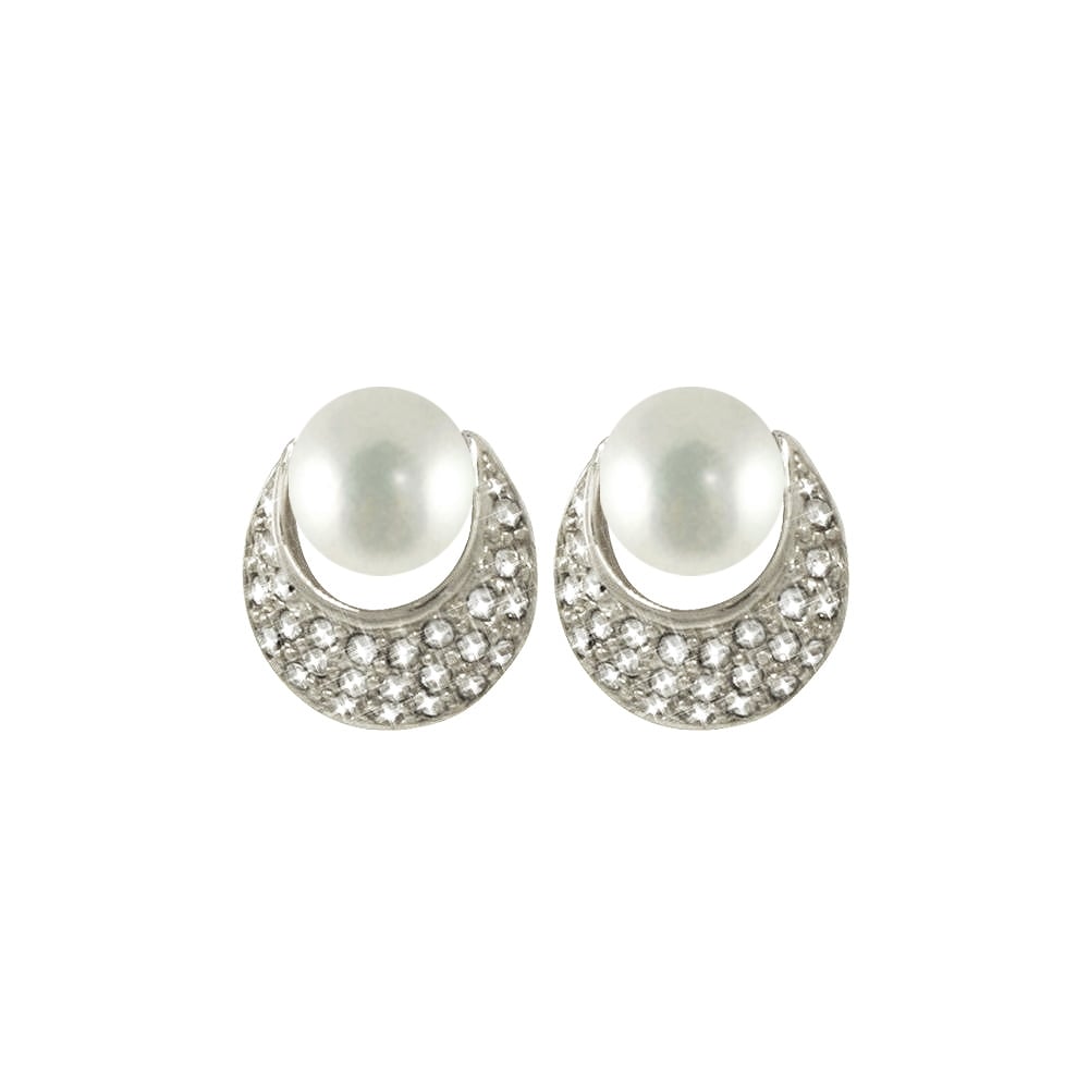 Piccolo Pearl and Diamante Silver Tone Stud Pierced Earrings