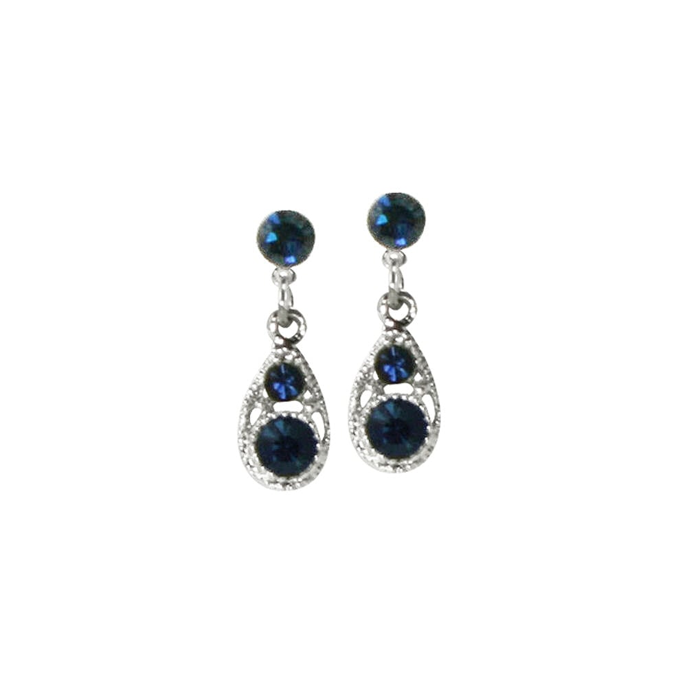 Filigree Montana Blue Crystal Silver Tone Drop Pierced Earrings