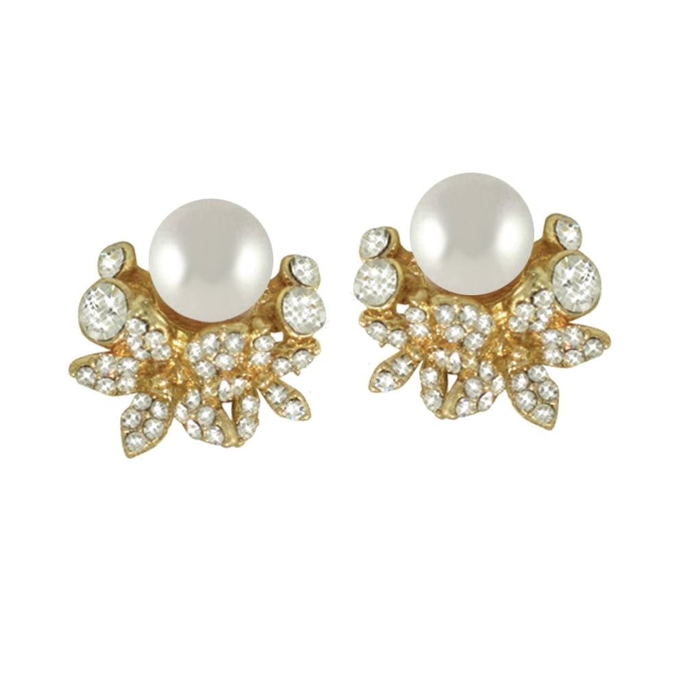 Paradiso Crystal & Pearl Gold Tone Stud Clip On Earrings