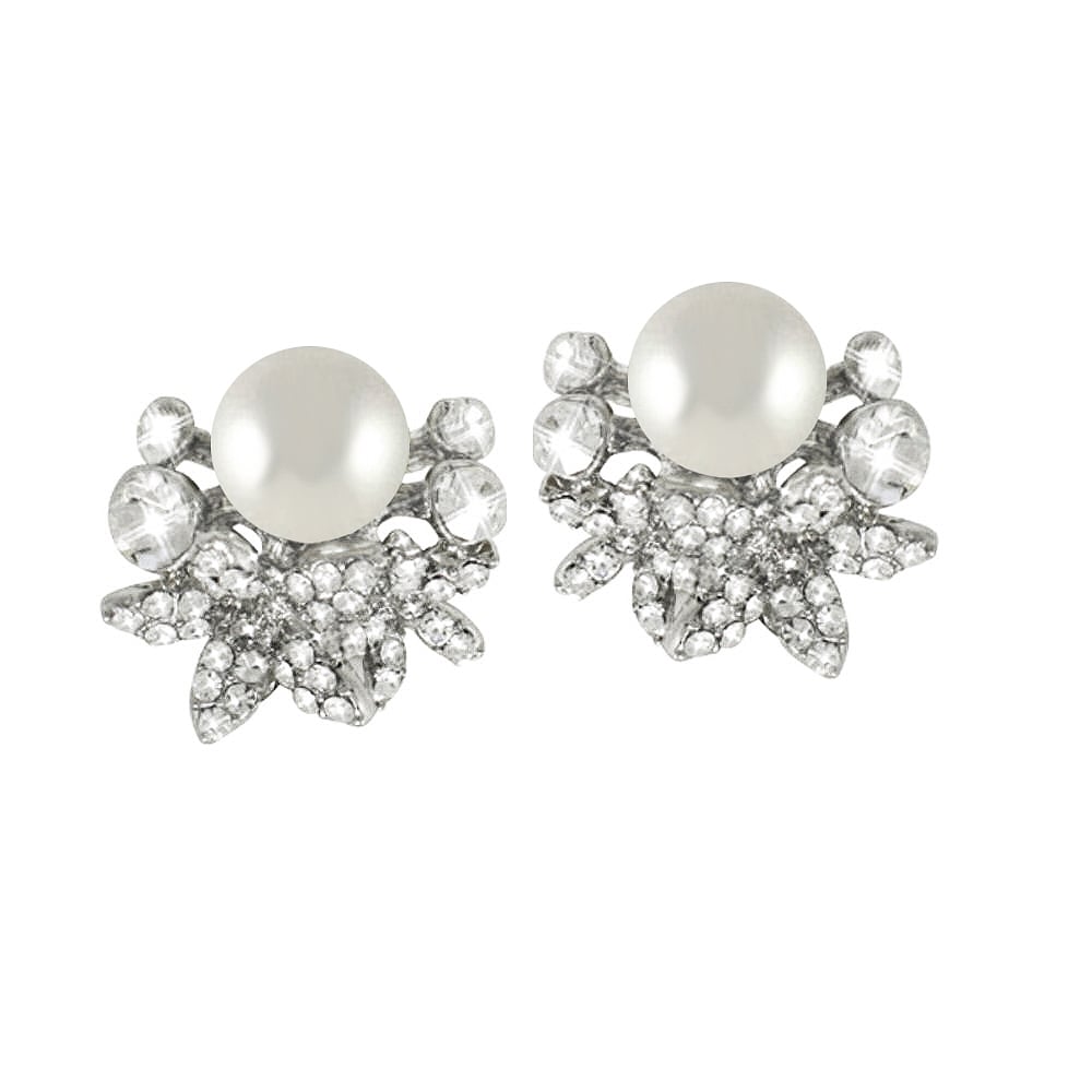 Paradiso Crystal & Pearl Silver Tone Stud Clip On Earrings