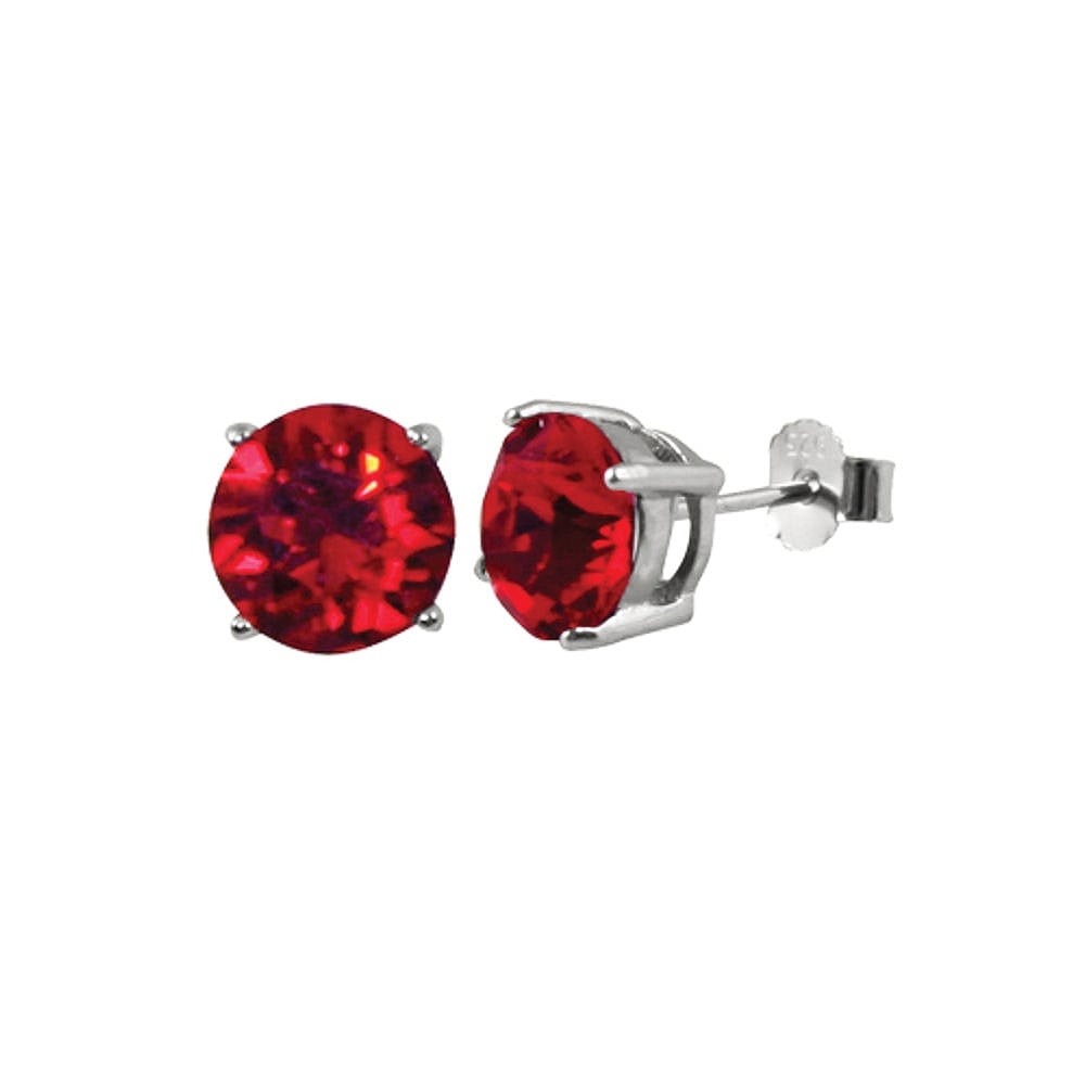 Starlet Sterling Silver Lt Siam Red Austrian Crystal Solitaire Stud Earrings
