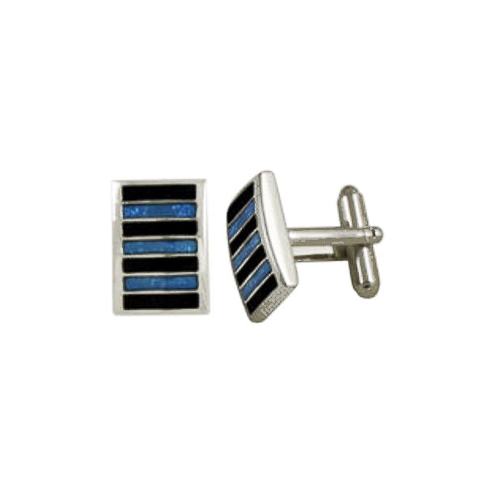 Executive Capri Blue Stardust and Black Enamel Silver Tone Cufflinks