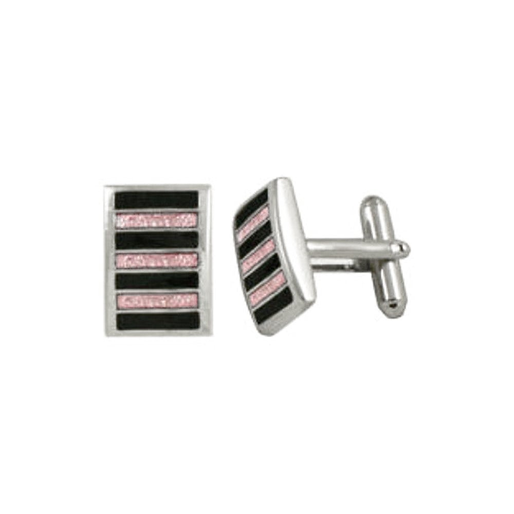Executive Dusky Pink Stardust and Black Enamel Silver Tone Cufflinks