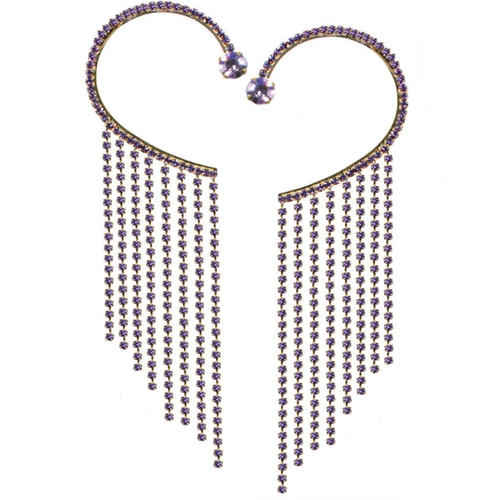 Diva Amethyst Crystal Diamante Gold Tone Over Ear Cuff Earrings