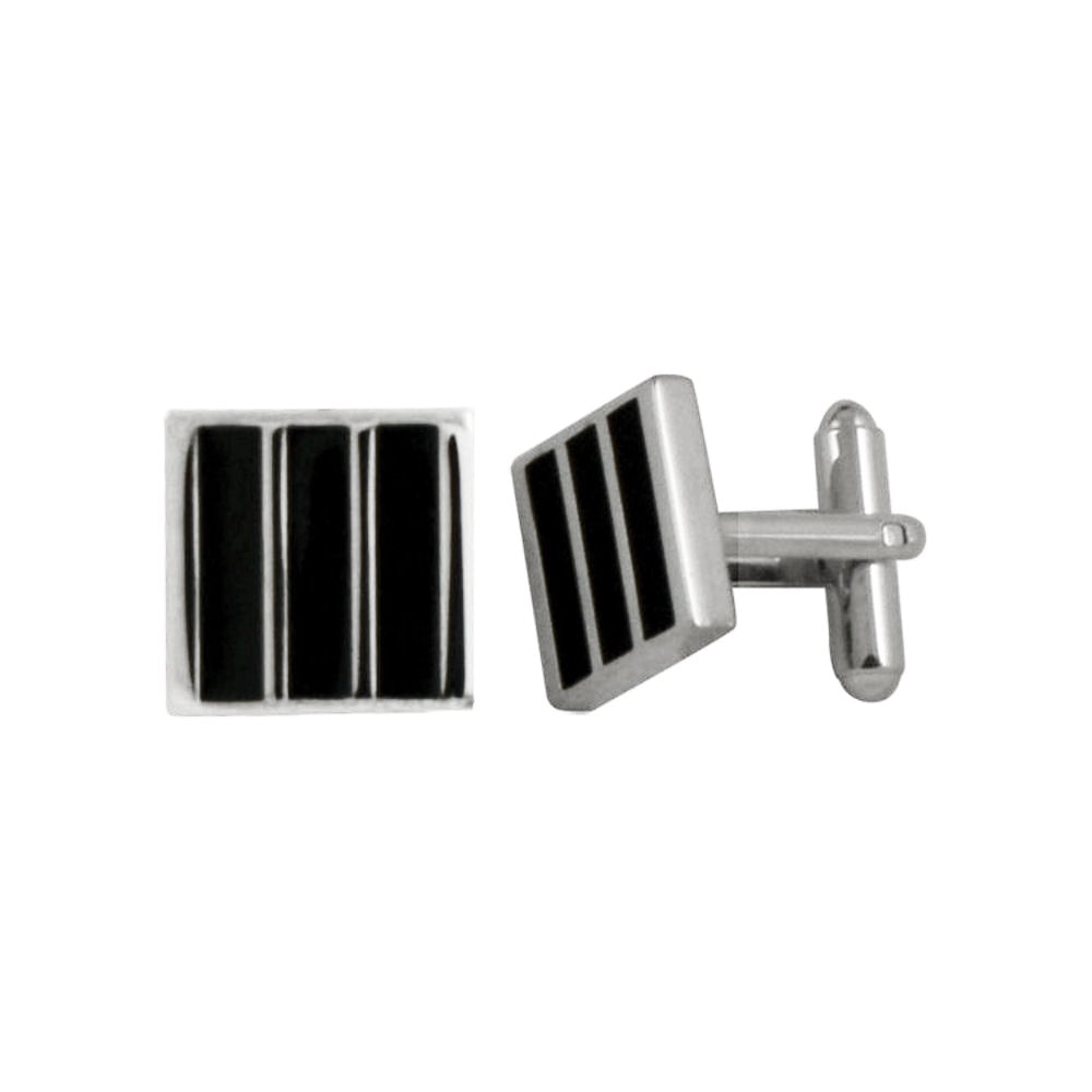 Berkeley Black Enamel Striped Square Silver Tone Cufflinks