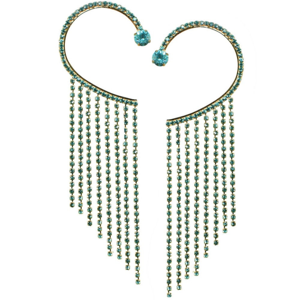 Diva Aqua Crystal Diamante Gold Tone Over Ear Cuff Earrings
