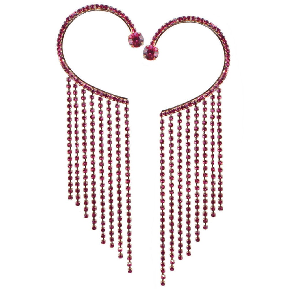 Diva Fuchsia Pink Crystal Diamante Gold Tone Over Ear Cuff Earrings