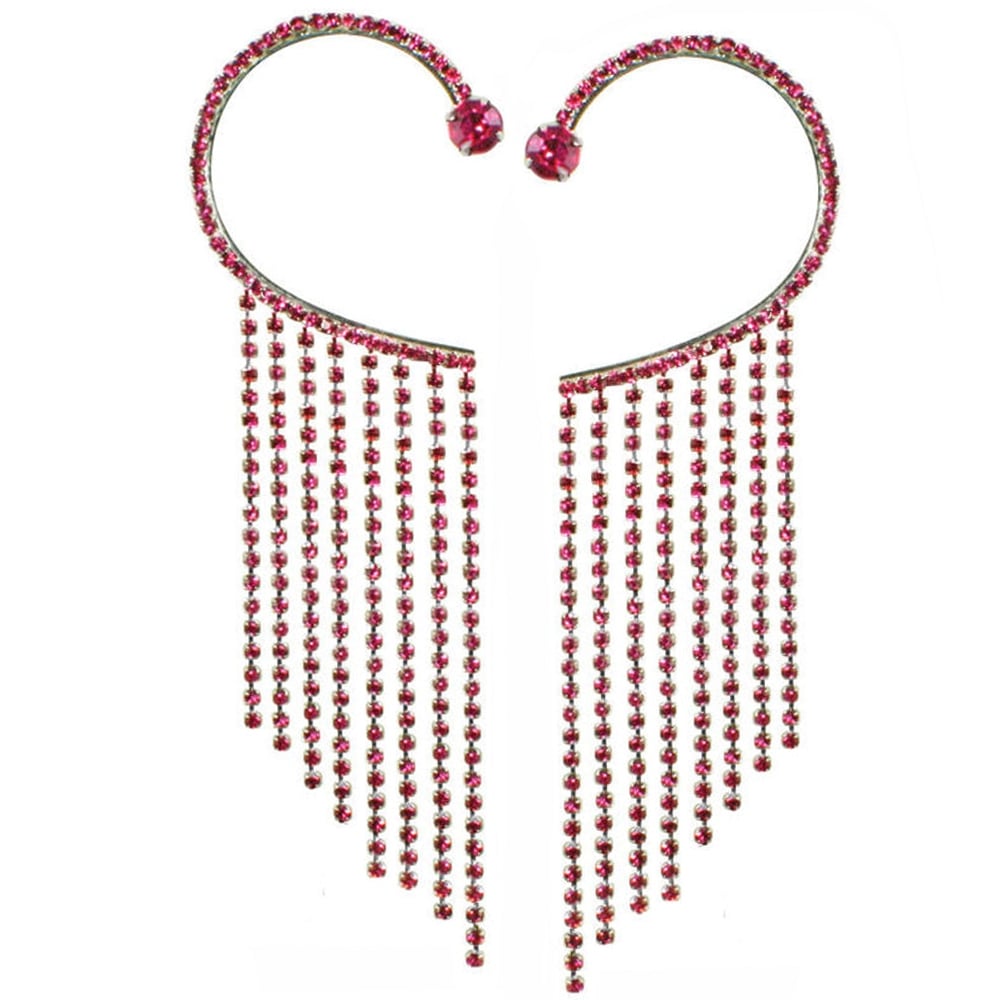 Diva Fuchsia Pink Crystal Diamante Silver Tone Over Ear Cuff Earrings