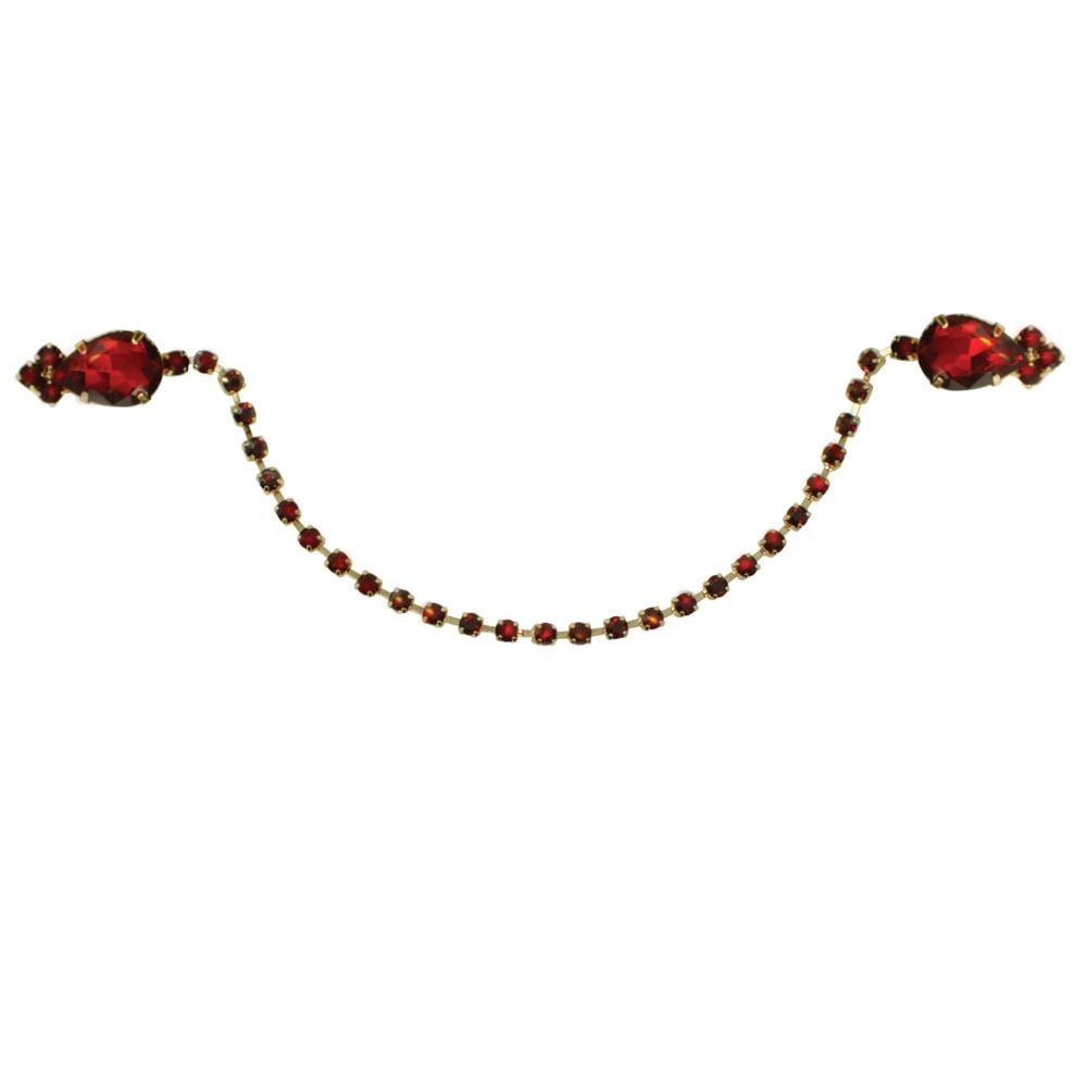 Cardigan Clip Gold Tone Siam Red Crystal