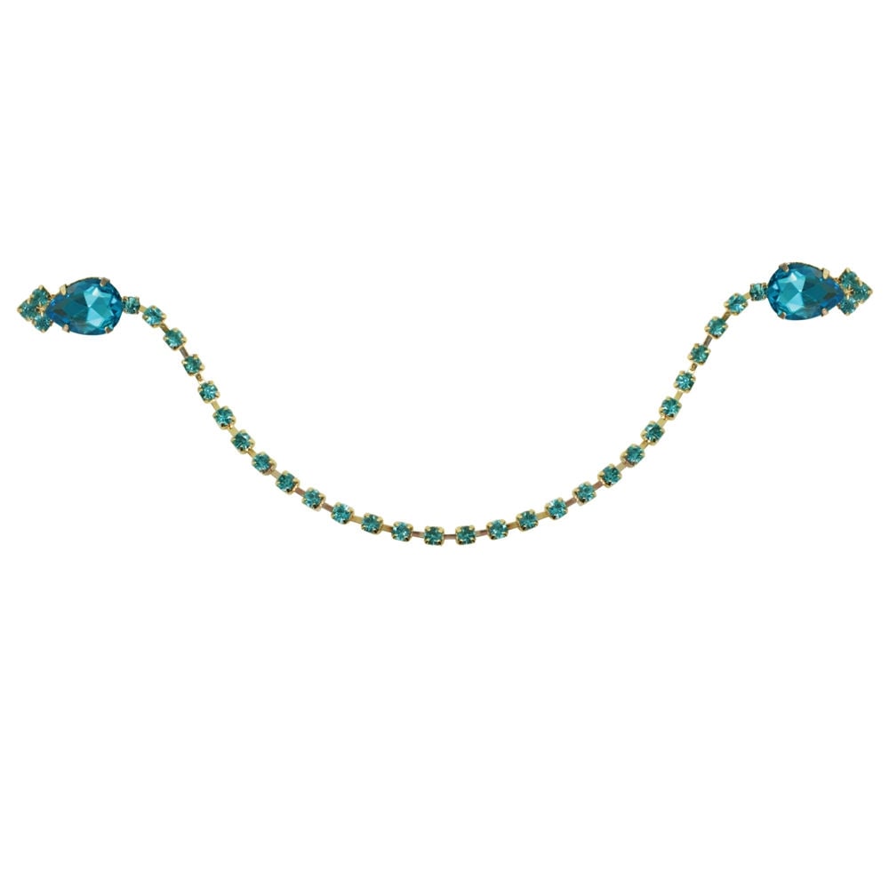 Cardigan Clip Gold Tone Aqua Crystal