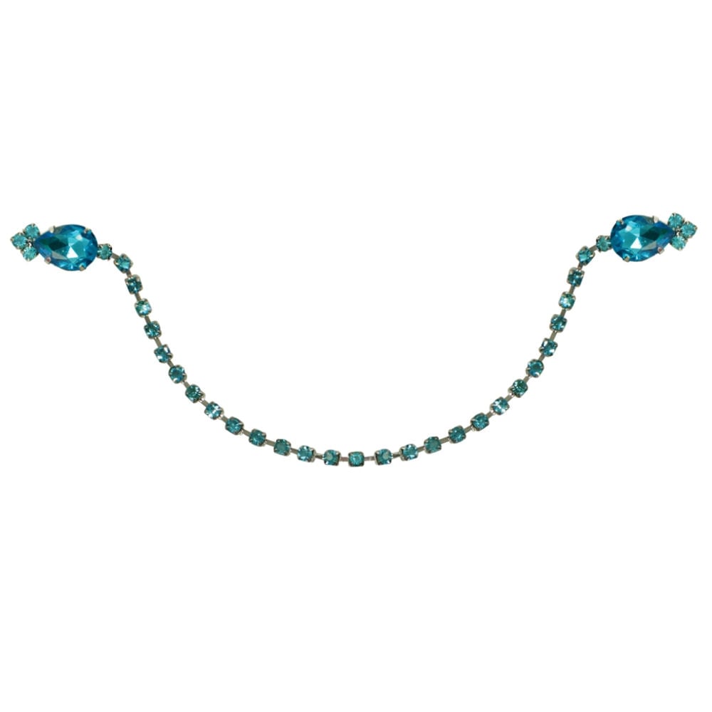 Cardigan Clip Silver Tone Aqua Crystal