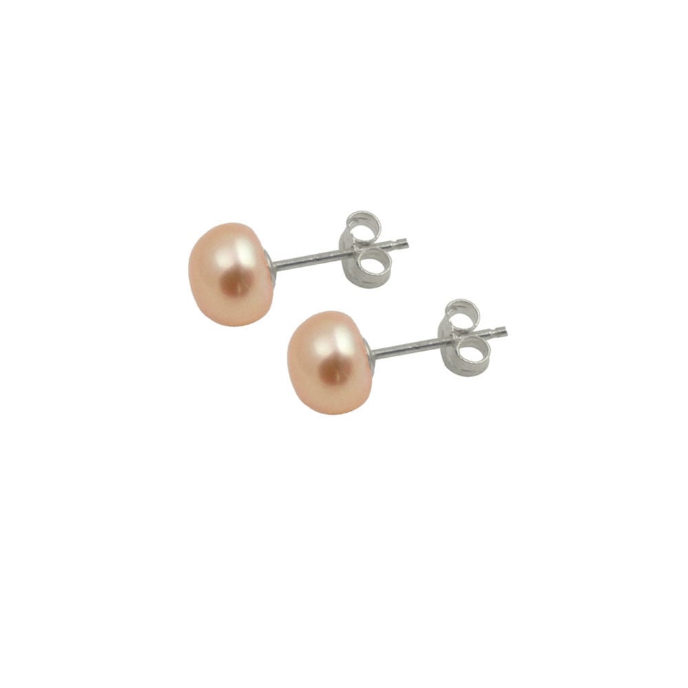 Freshwater AAA Dainty Pink Button Pearl Sterling Silver Stud Pierced Earrings