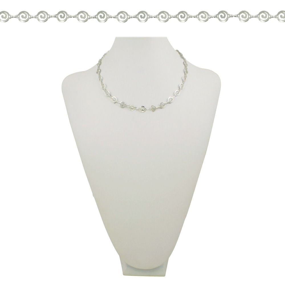 Grecian Round Greek Key Link 18 Inch Silver Tone Necklace