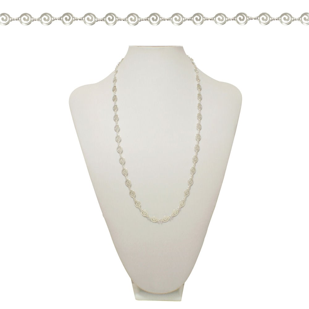 Grecian Round Greek Key Link 26 Inch Silver Tone Necklace