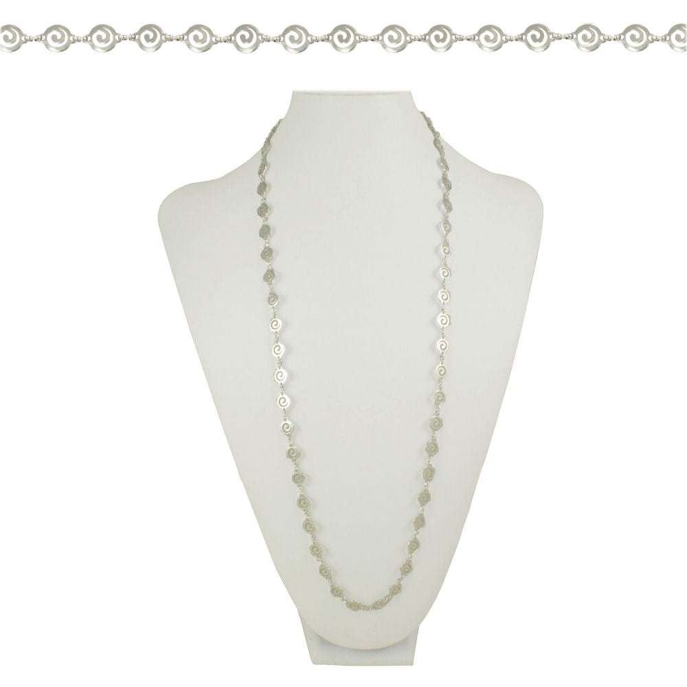 Grecian Round Greek Key Link 36 Inch Silver Tone Necklace