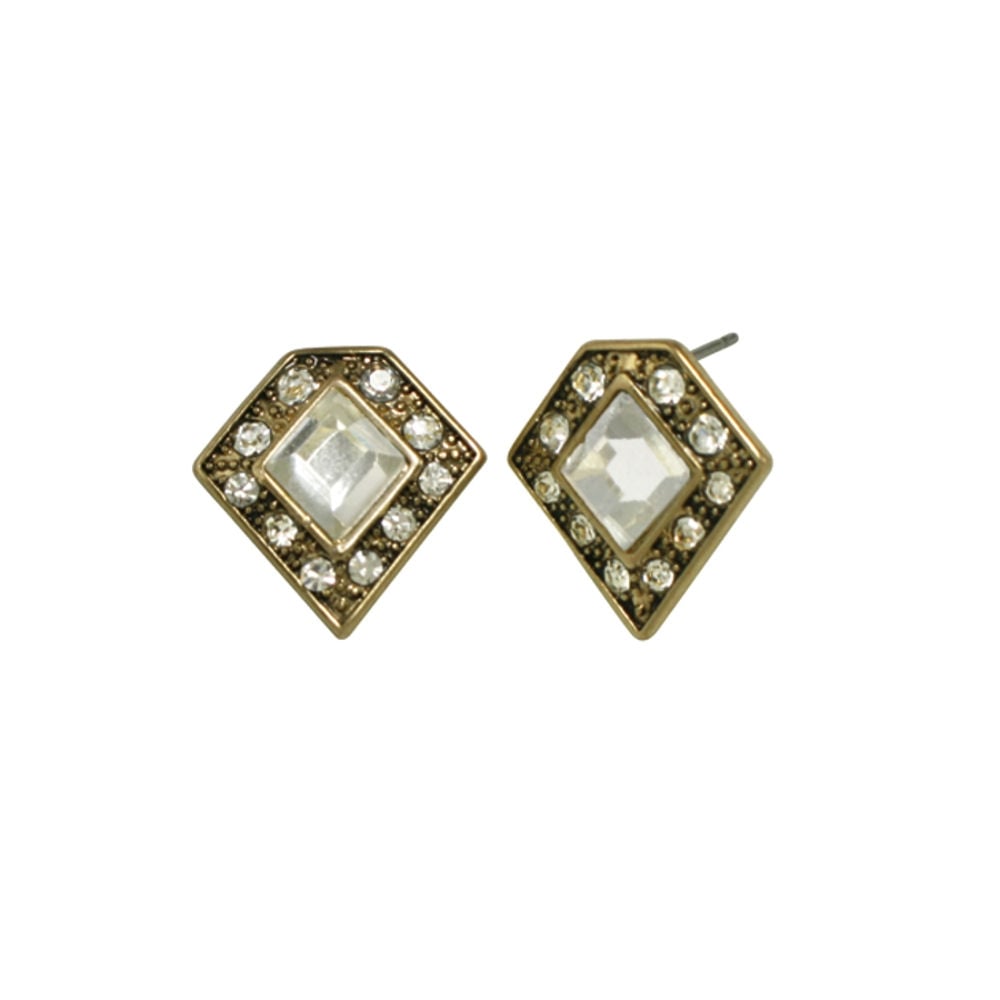 Nouveau Austrian Crystal Gold Tone Stud Pierced Earrings