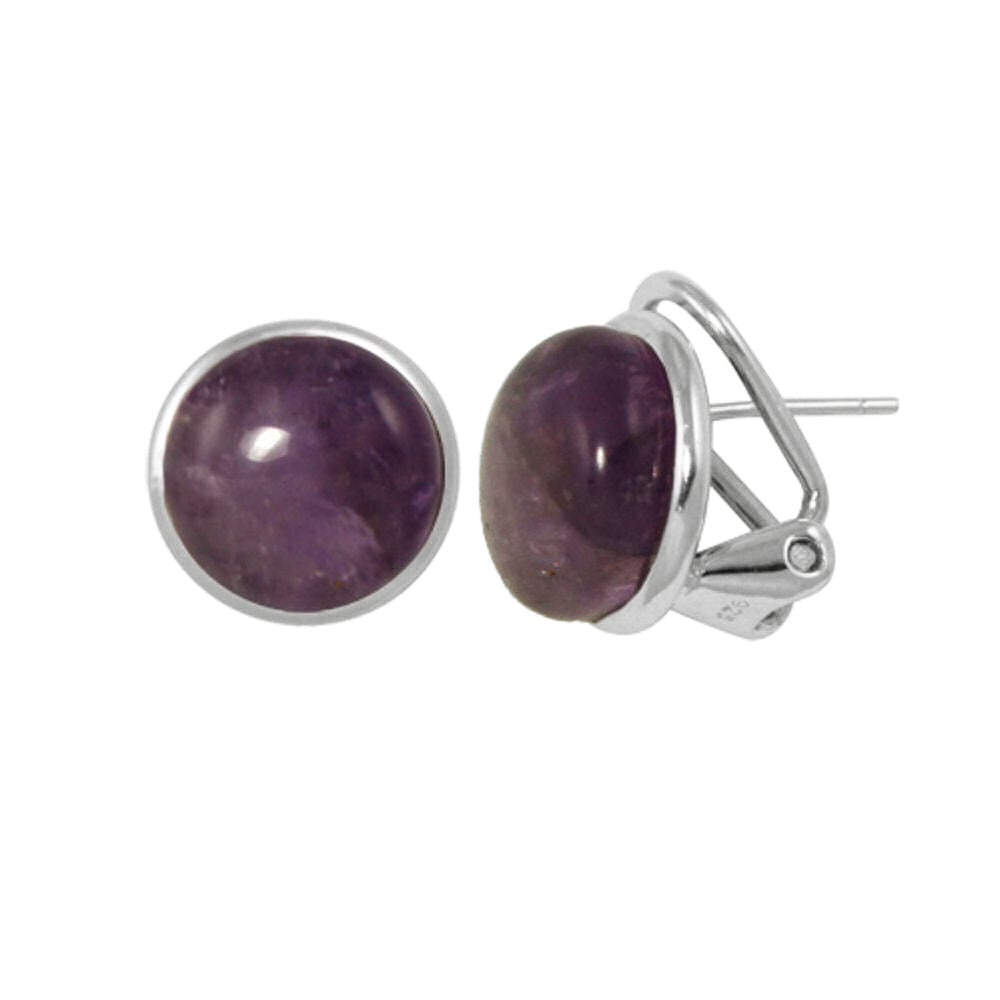 Grace Amethyst Cabochon Sterling Silver Stud Pierced Earrings
