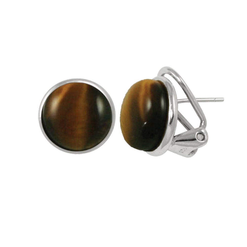Grace Tiger's Eye Cabochon Sterling Silver Stud Pierced Earrings