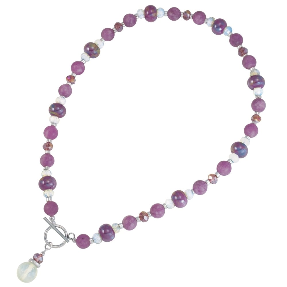Harmony Orchid Jade and Crystal Ceramic Beaded Necklace