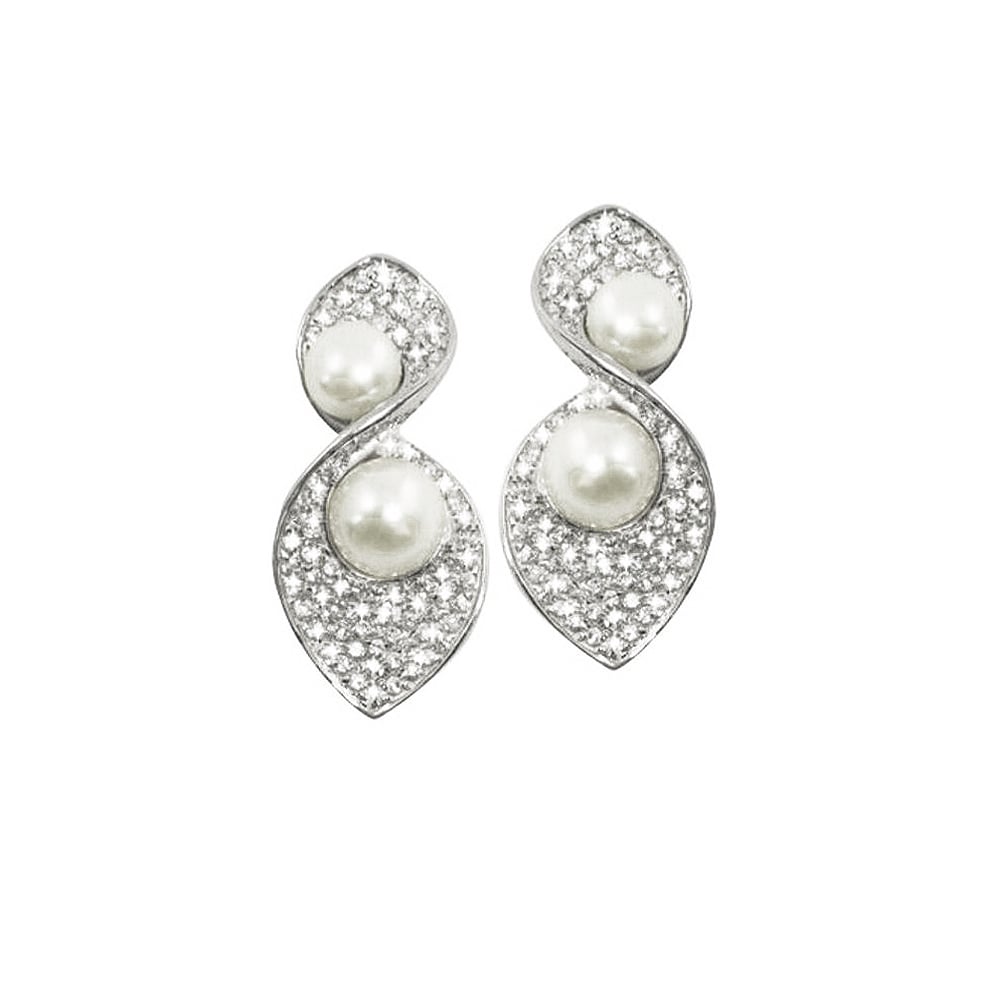 Virtuoso AAA Akoya Pearl and Clear CZ Sterling Silver Pierced Earrings