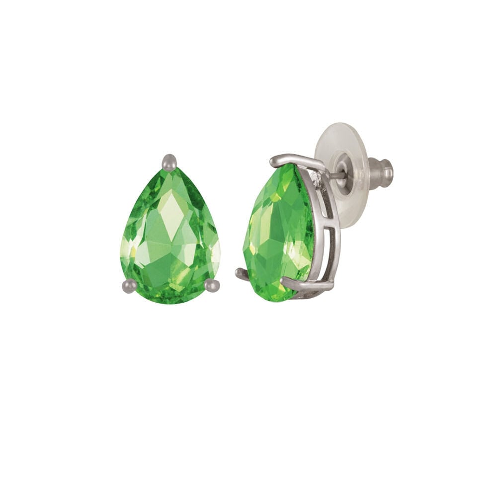 Seduction Teardrop Peridot Green Crystal Silver Tone Stud Pierced Earrings