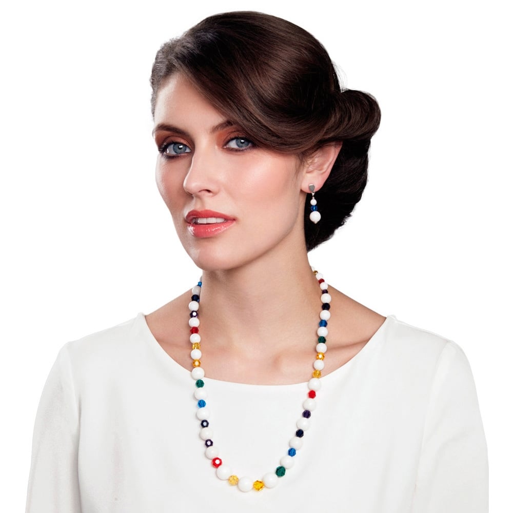 Over the Rainbow Crystal and Mountain Jade Silver Tone Drop Clip On Earrings