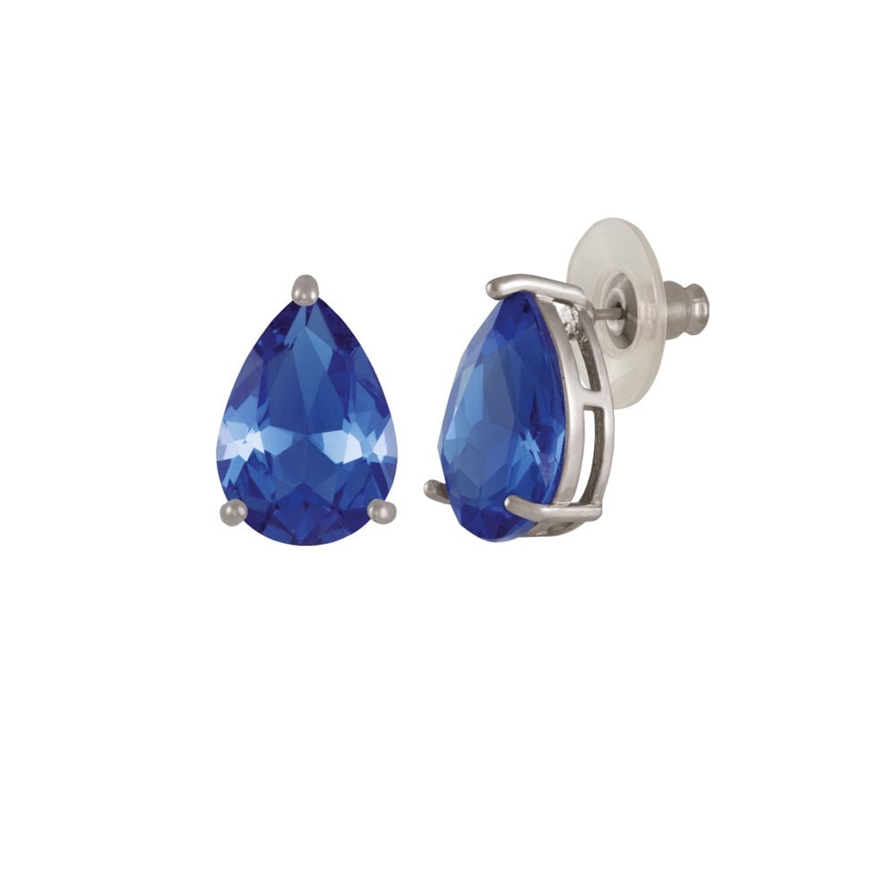 Seduction Teardrop Sapphire Blue Crystal Silver Tone Stud Pierced Earrings