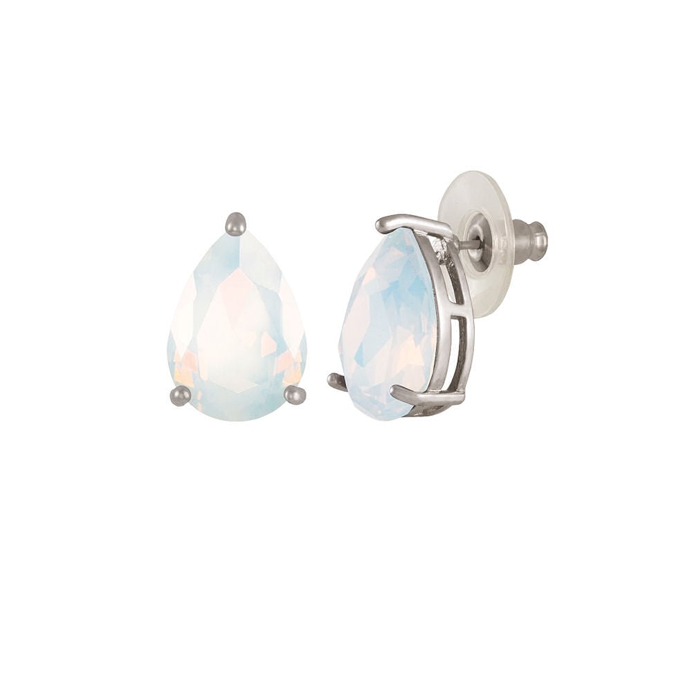 Seduction Teardrop White Opal Crystal Silver Tone Stud Pierced Earrings