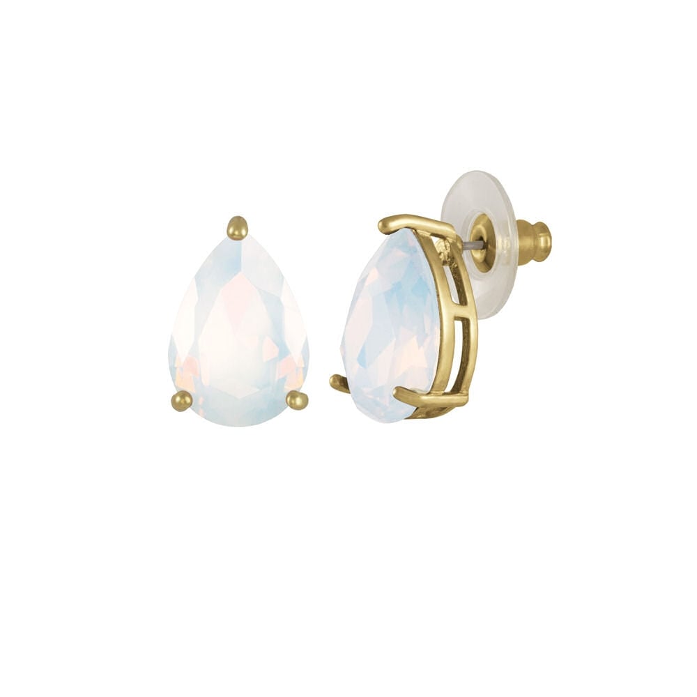 Seduction Teardrop White Opal Crystal Gold Tone Stud Pierced Earrings