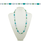 Martinique Blue Aqua and Green Crystal 26 Inch Gunmetal Beaded Necklace