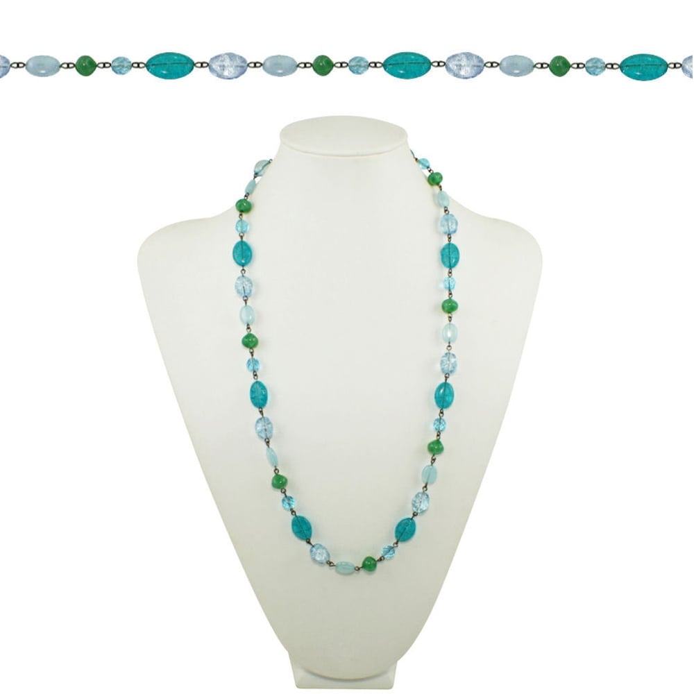 Martinique Blue Aqua and Green Crystal 26 Inch Gunmetal Beaded Necklace