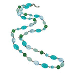Martinique Blue Aqua and Green Crystal 26 Inch Gunmetal Beaded Necklace