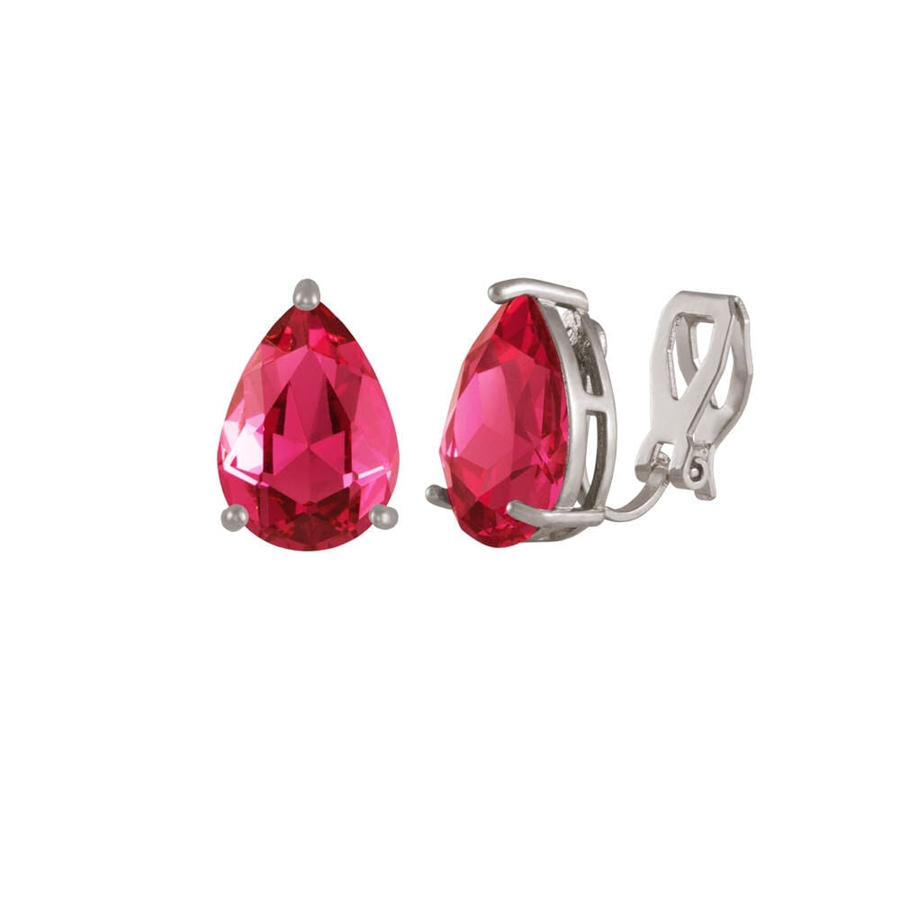 Seduction Teardrop Rose Pink Crystal Silver Tone Stud Clip On Earrings