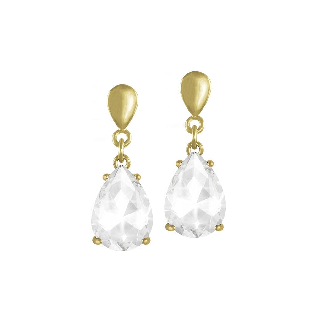 Seduction Teardrop Clear Crystal Gold Tone Drop Clip On Earrings