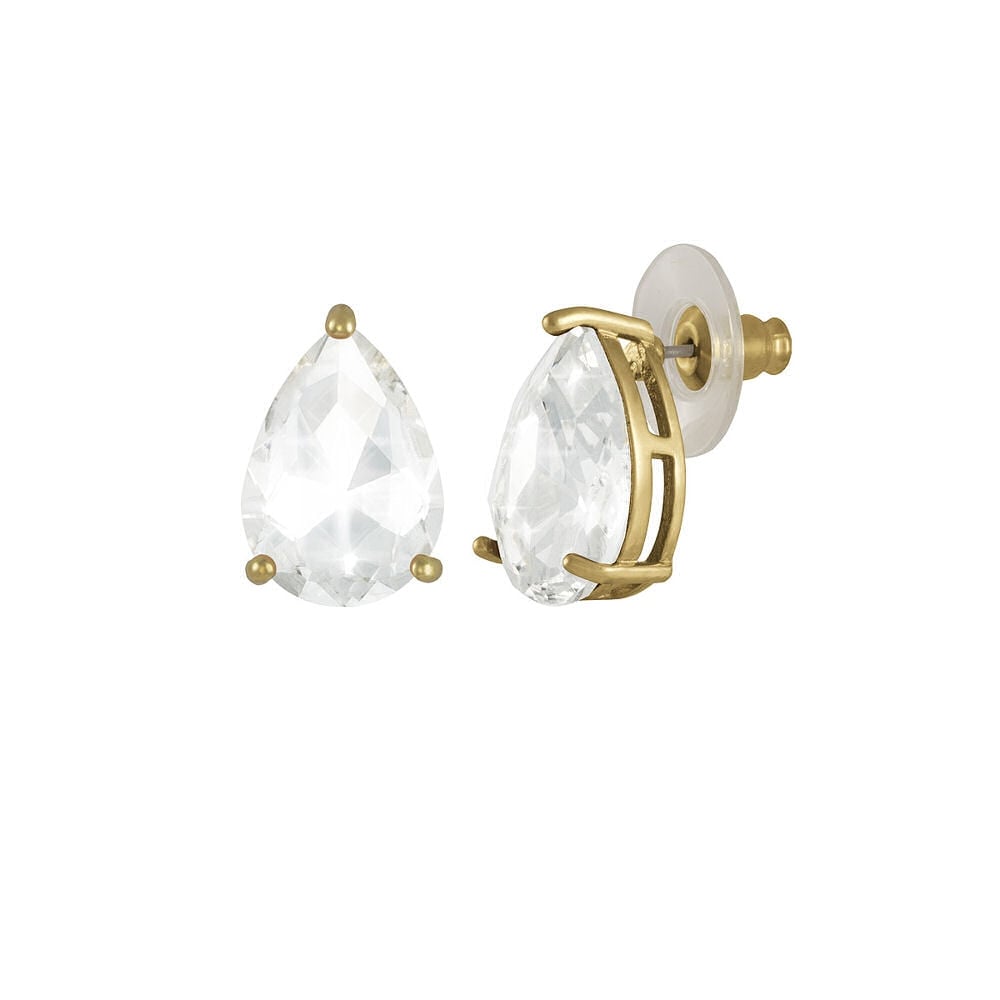 Seduction Teardrop Clear Crystal Gold Tone Stud Pierced Earrings