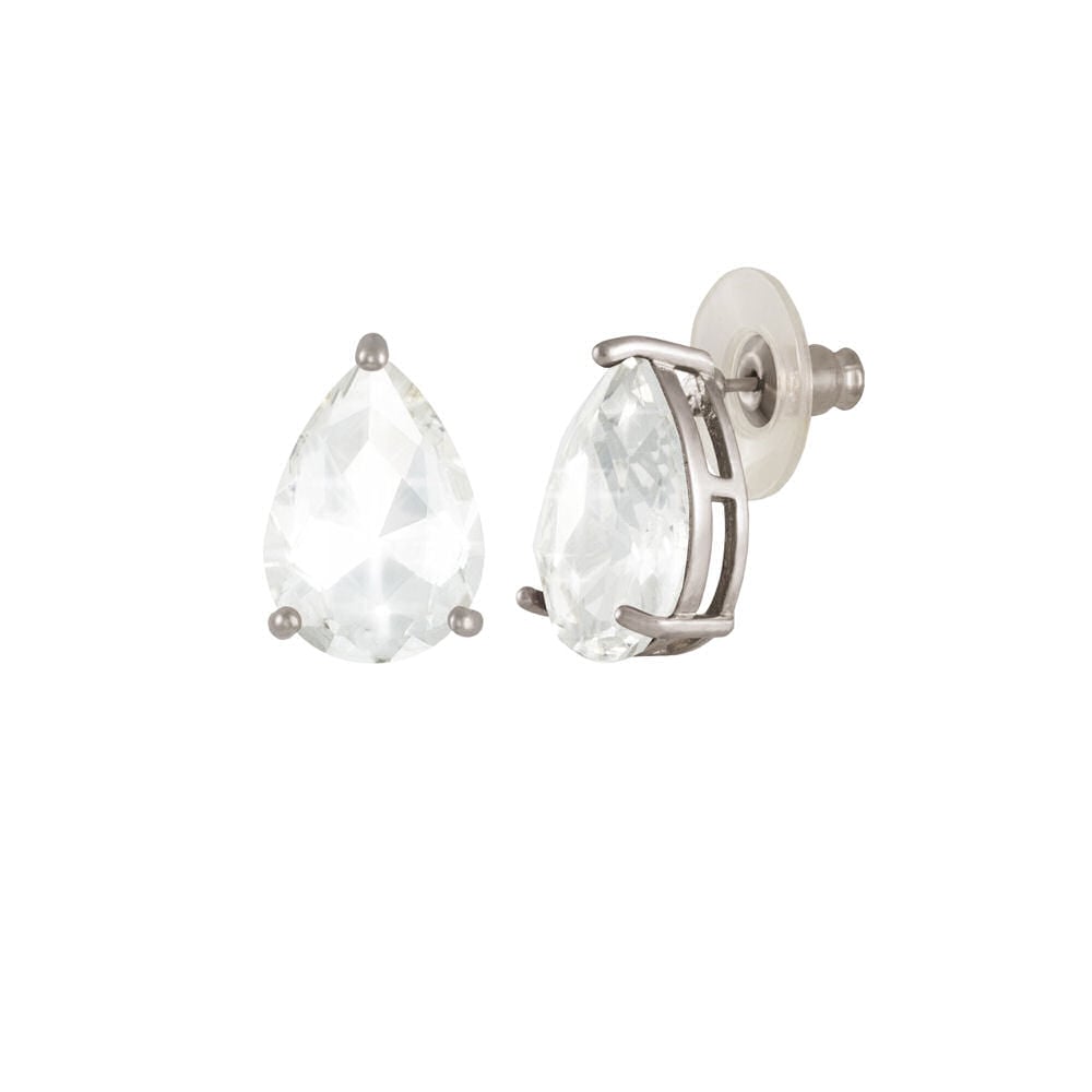Seduction Teardrop Clear Crystal Silver Tone Stud Pierced Earrings