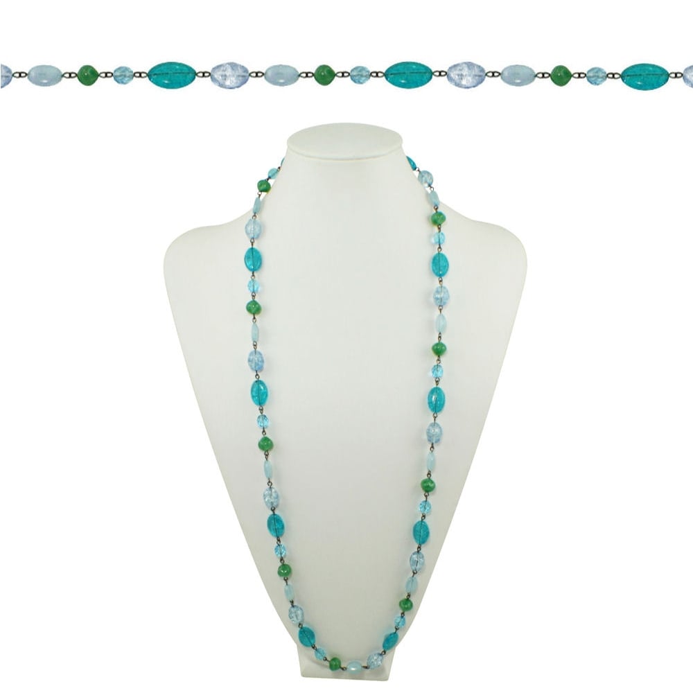 Martinique Blue Aqua and Green Crystal 36 Inch Gunmetal Beaded Necklace