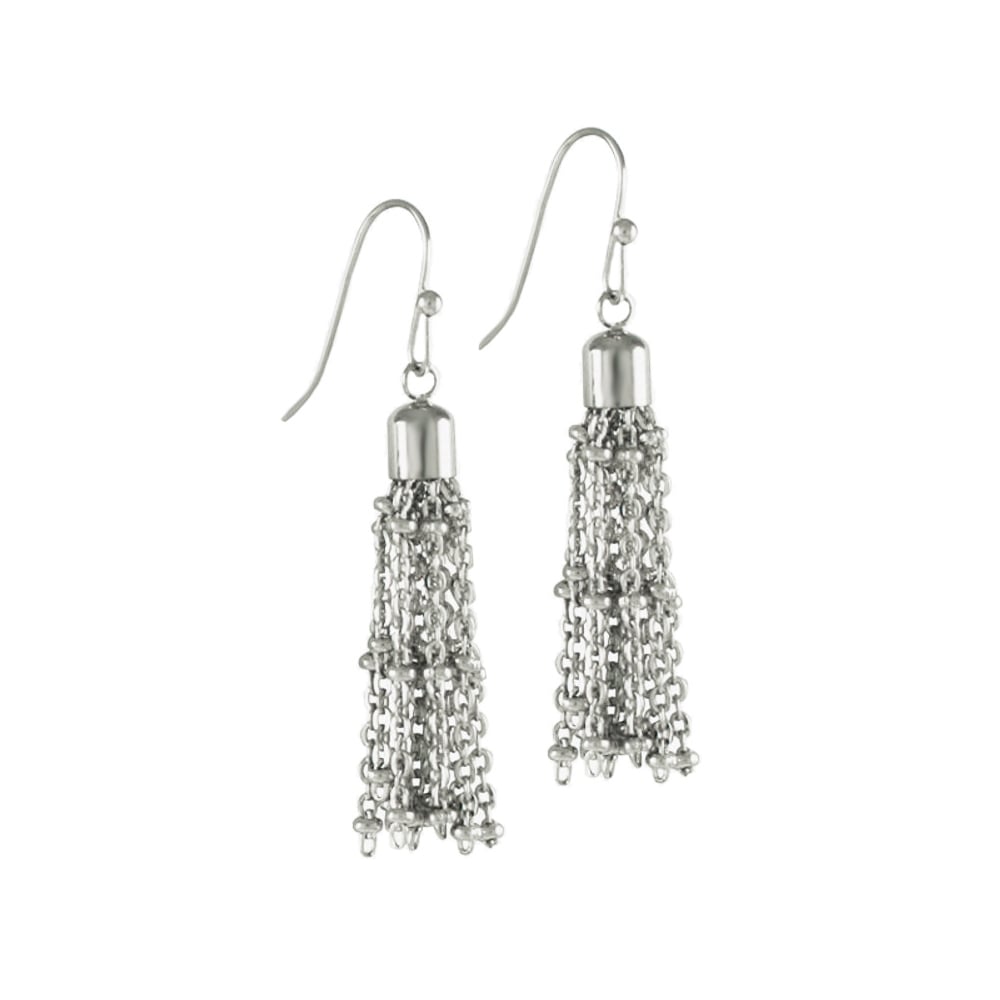Kensington Stainless Steel Tassel Silver Tone  Drop Pierced Earrings