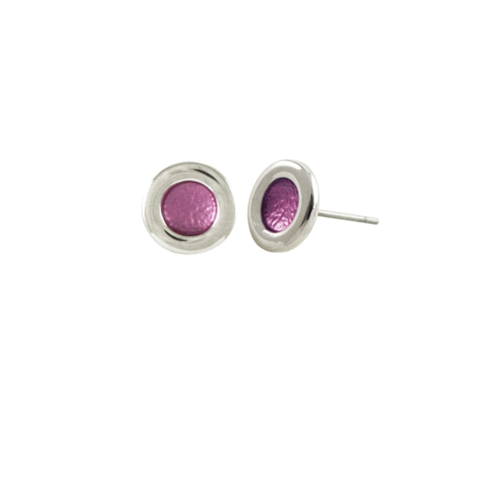 Eureka Deep Pink Enamel Silver Tone Stud Pierced Earrings