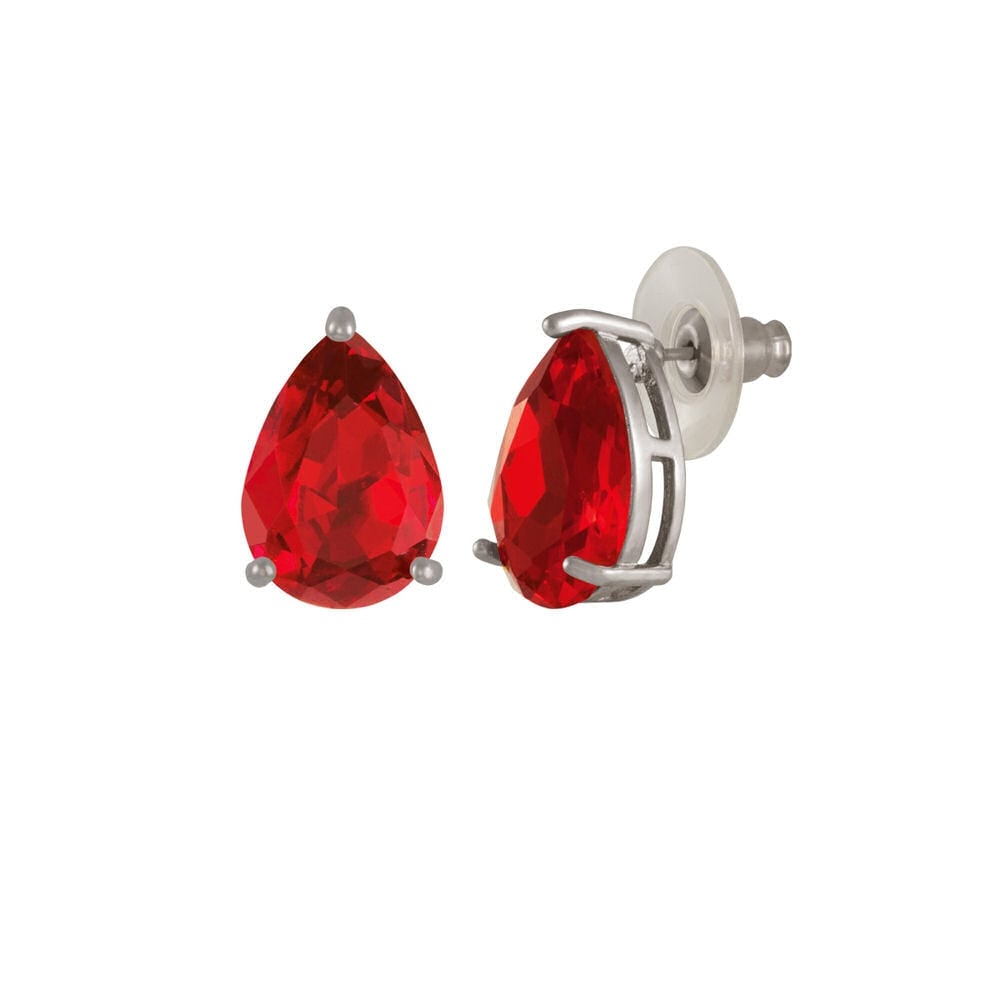 Seduction Teardrop Light Siam Red Crystal Silver Tone Stud Pierced Earrings