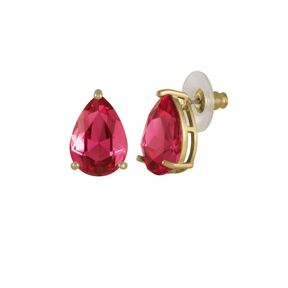 Seduction Teardrop Deep Rose Pink Crystal Gold Tone Stud Pierced Earrings