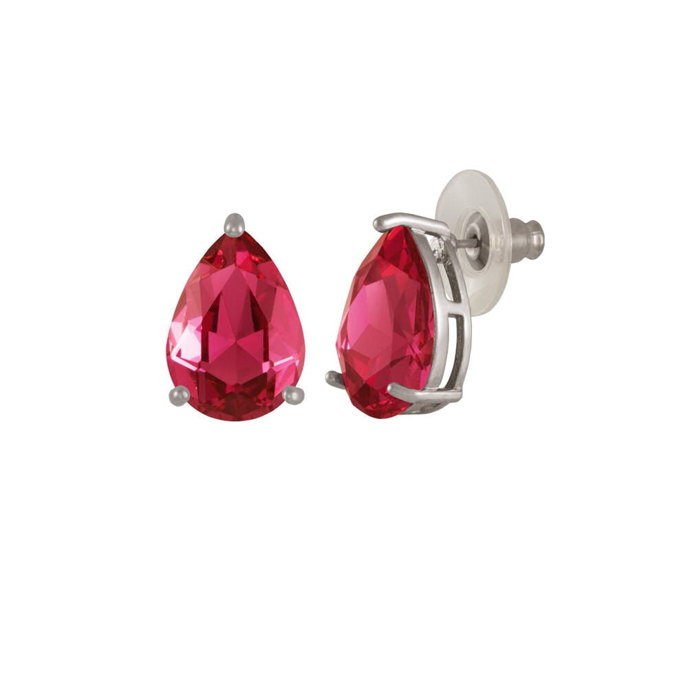 Seduction Teardrop Deep Rose Pink Crystal Silver Tone Stud Pierced Earrings