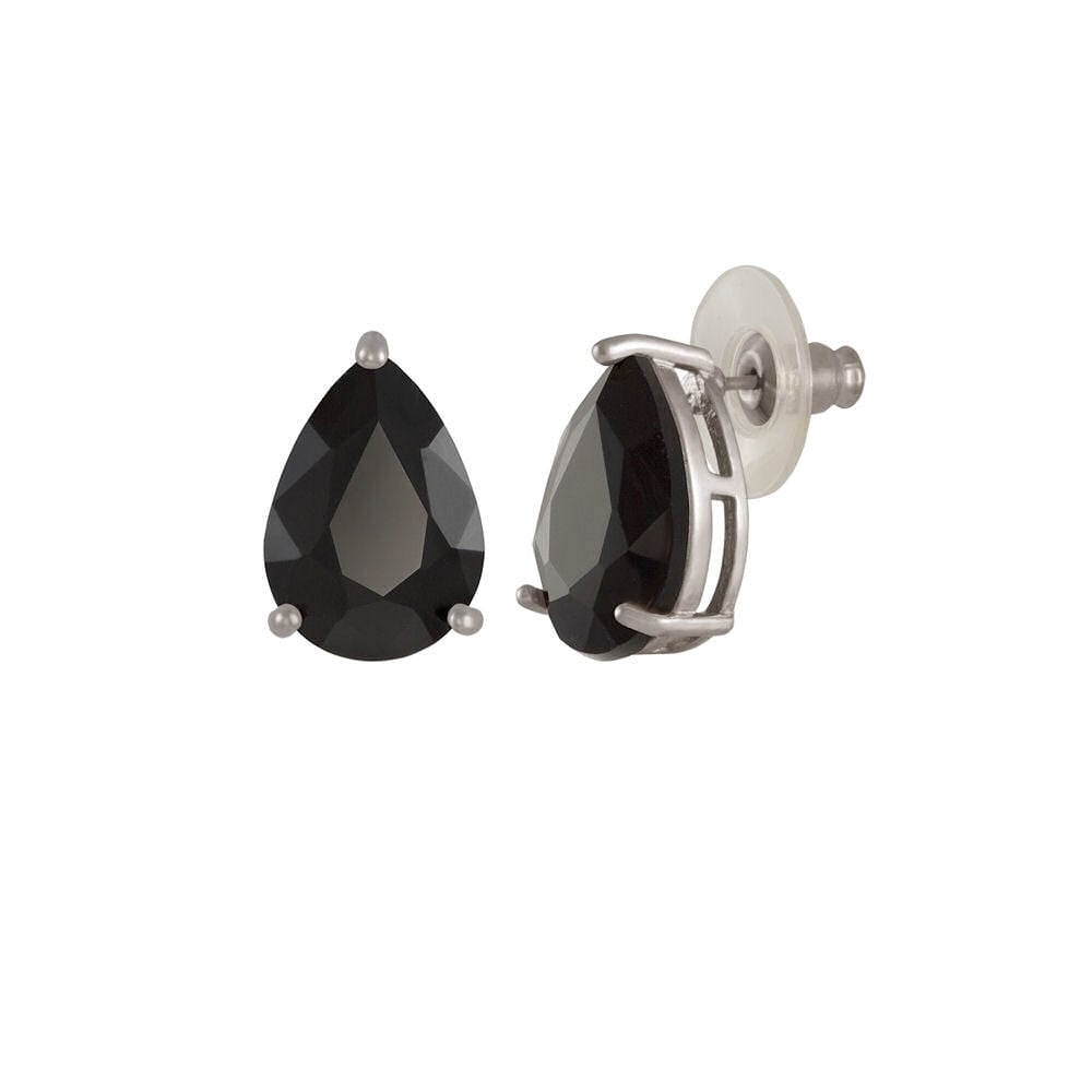 Seduction Teardrop Jet Black Crystal Silver Tone Stud Pierced Earrings