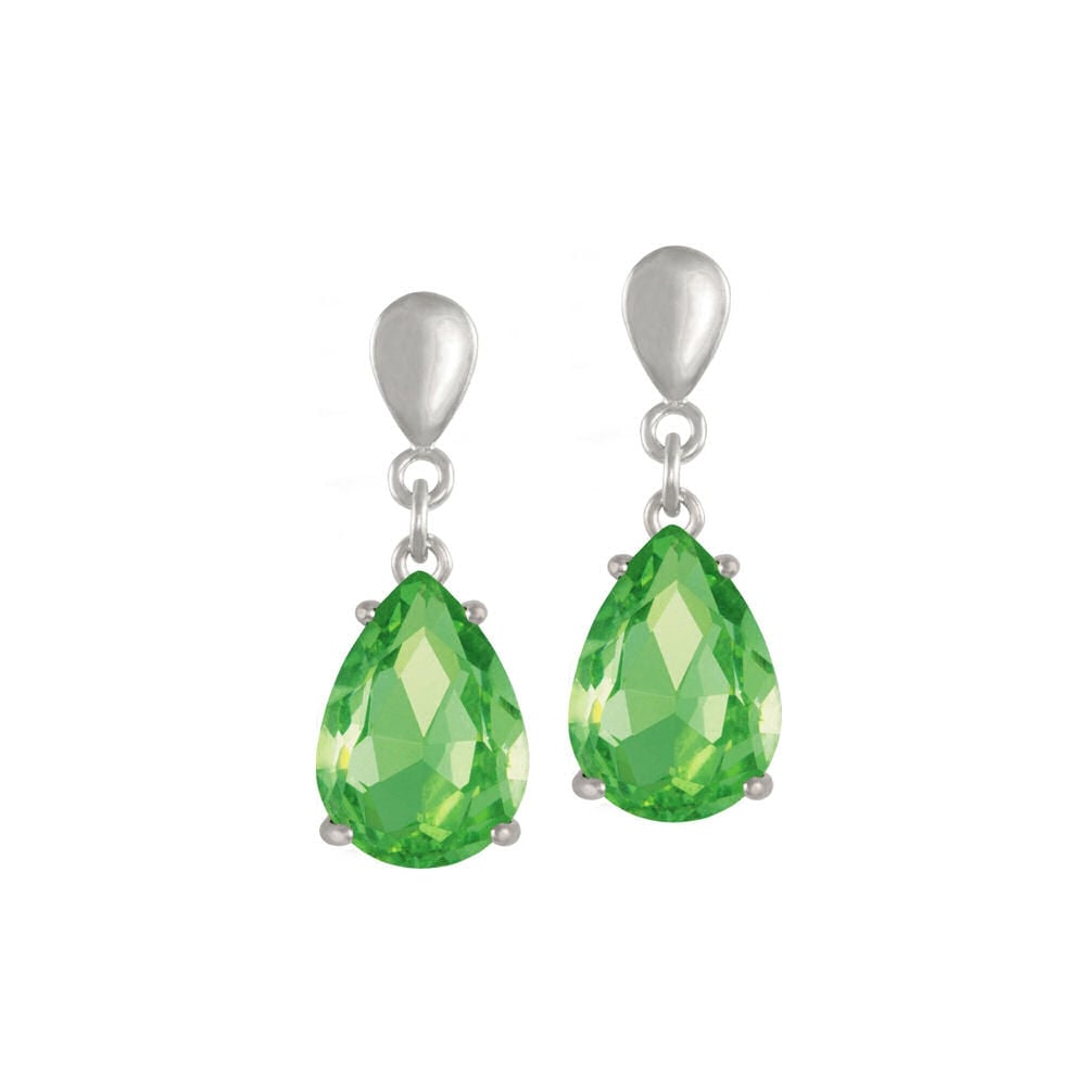 Seduction Teardrop Peridot Green Crystal Silver Tone Drop Pierced Earrings