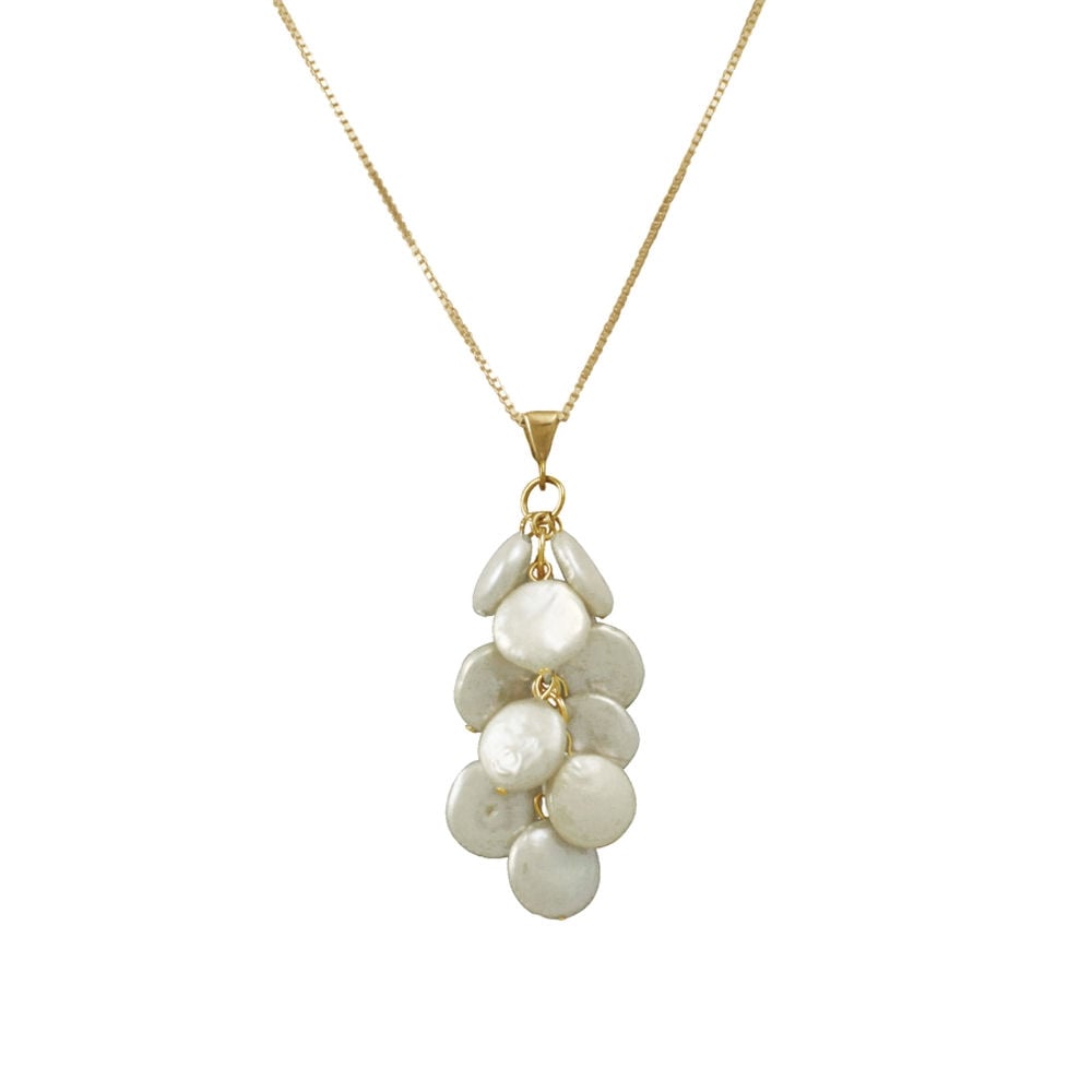 Moonglow AAA White Coin Pearl 18ct Gold Vermeil Cluster Pendant Necklace